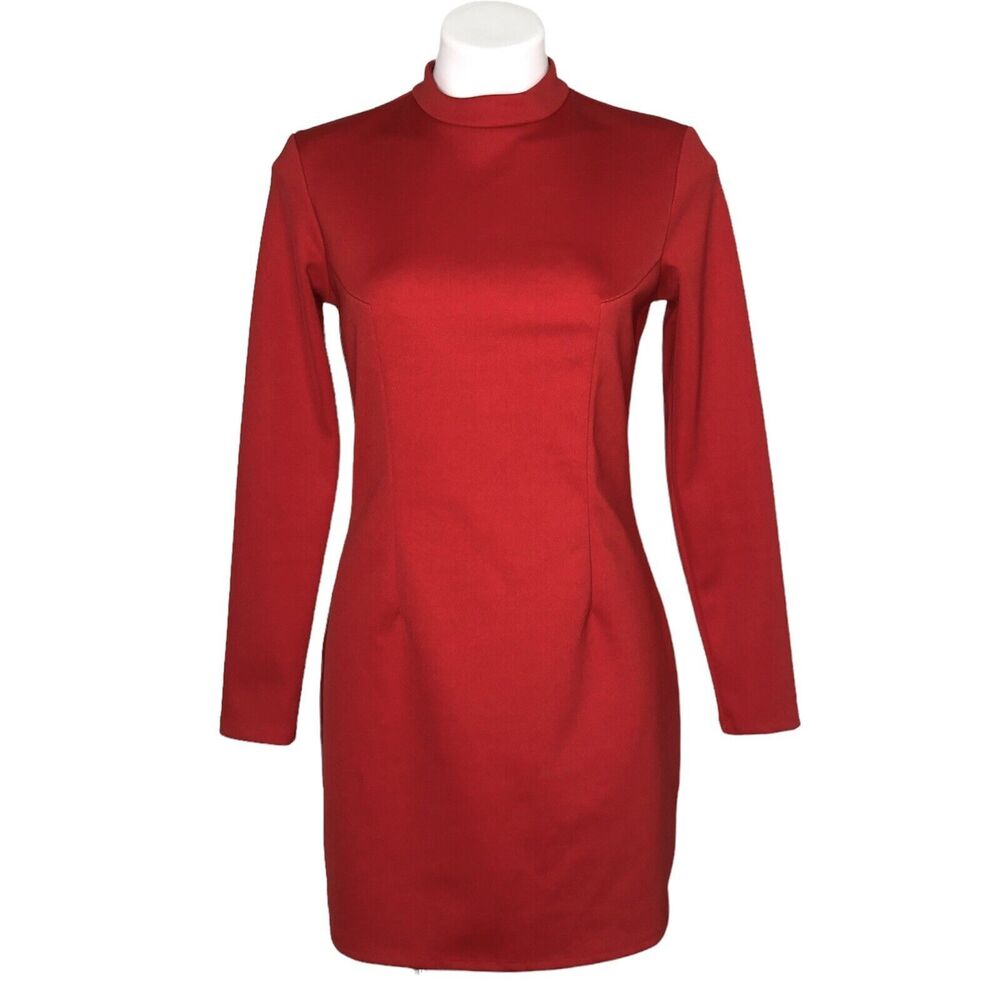 Nicki Minaj x H&M Red Long Sleeve Mock Neck Dress Women's Size Medium